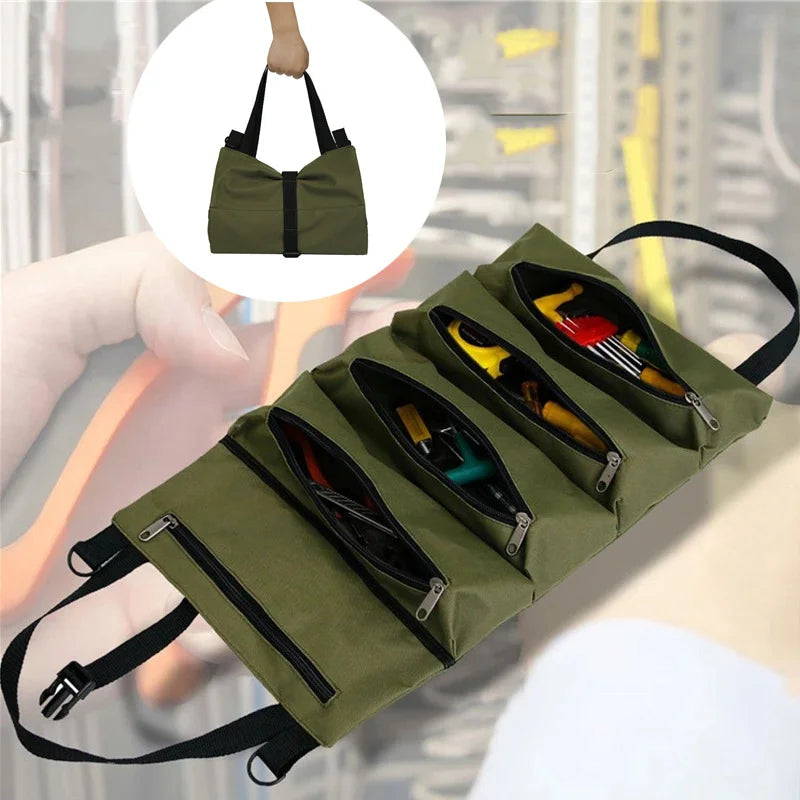 Caisse a outils vert Sac Ă outils enroulable portable ouvert