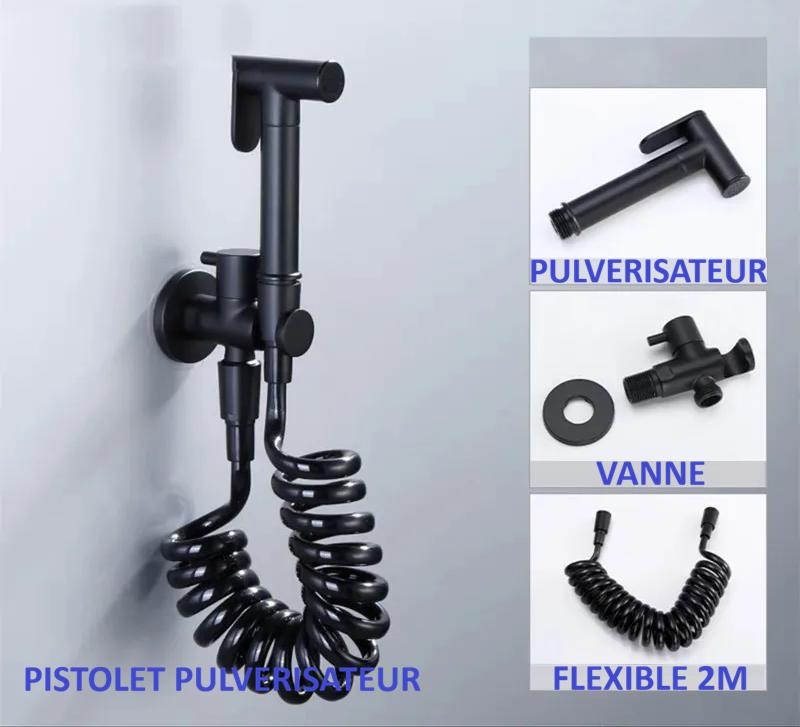 Douchette WC noire , pulverisateur , vanne et flexible deus metres