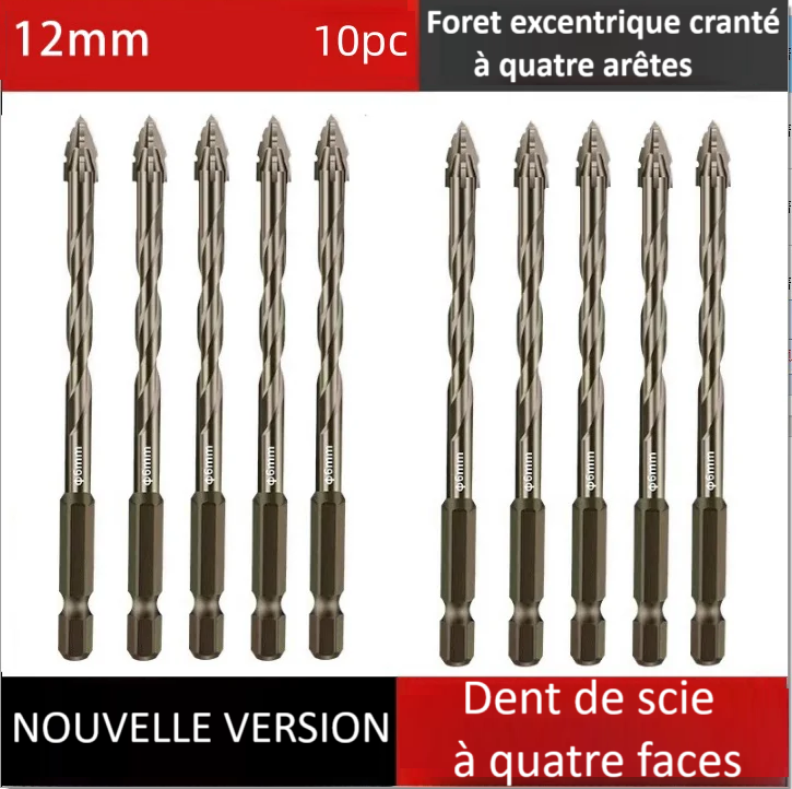 Foret perceuse |Foret excentrique 4 arêtes en alliage renforcé – perce, porcelaine, béton, briques et l’acier