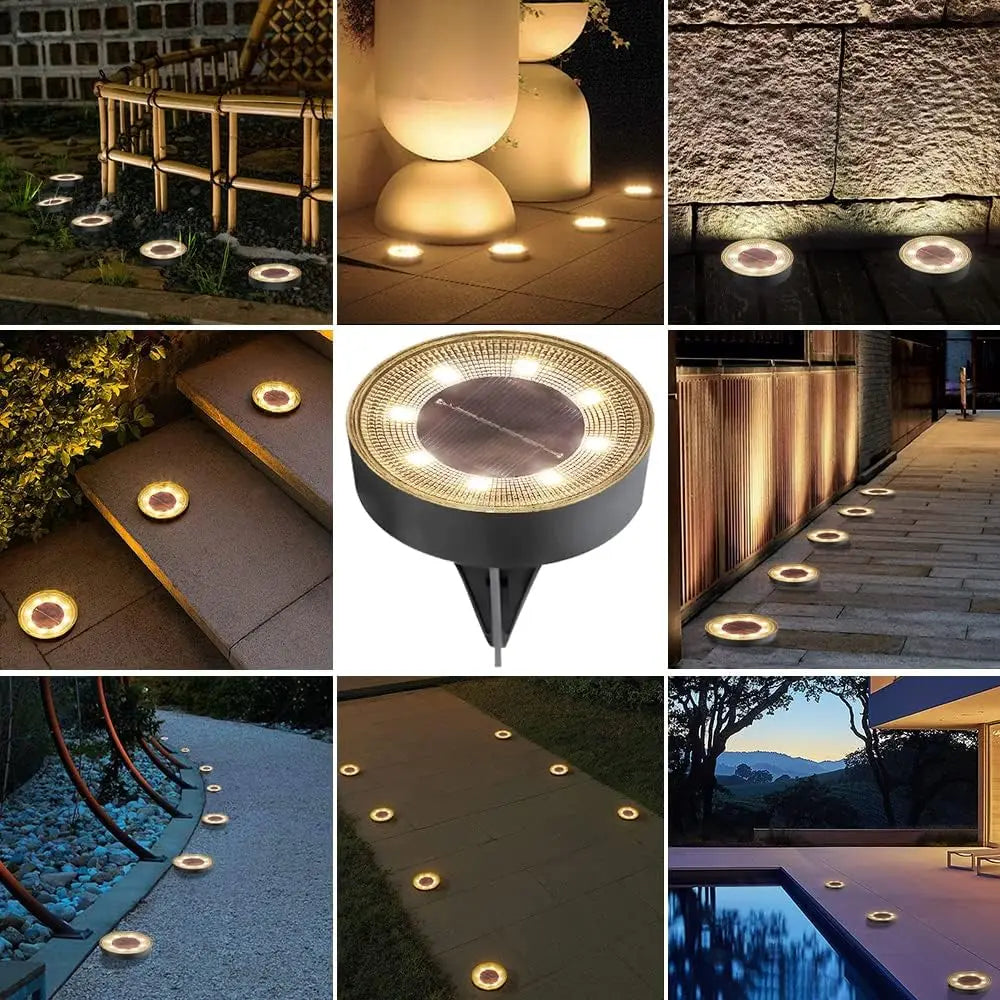 Lampe solaire exterieur allumées pour baliser des marches de jardin, bordures des allées de jardin, terrasse, piscine, sécuriser des chemins