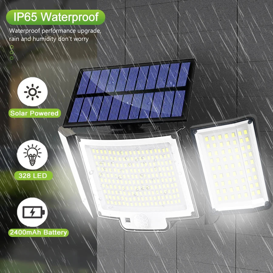 Lumière solaire extérieure allumée, étanche sous la pluie