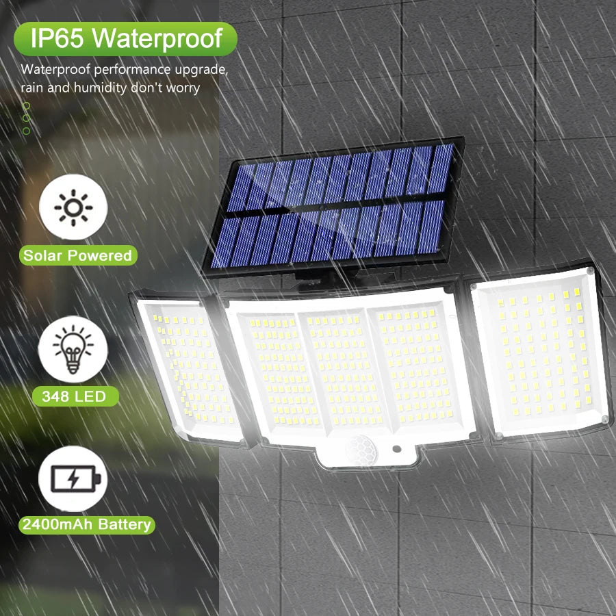 Lumière solaire extérieure allumée, étanche sous la pluie