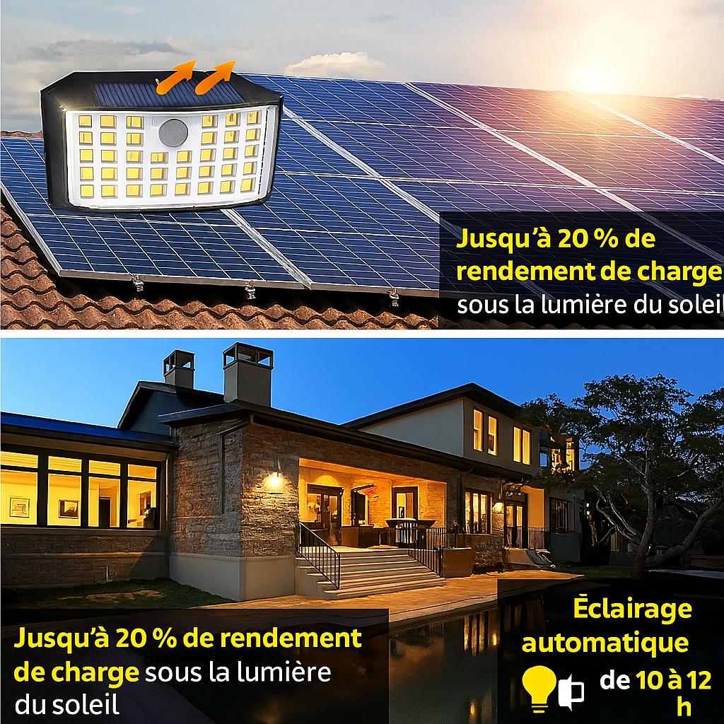 Lumière solaire extérieure sur toit se charge au soleil, une maison illuminée par lumière solaire extérieure télécommande