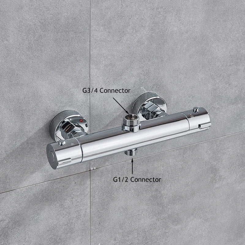 Mitigeur-douche-thermostatique-économie-eau-système-intelligent-chrome-connecteurs