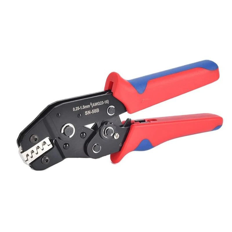Pince a sertir poignee ergonomique rouge et bleue