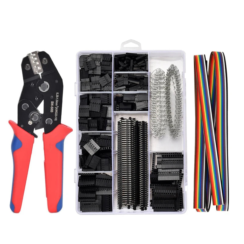 Pince a sertir poignee ergonomique rouge et bleue avec 310, 620 , et 1550 pieces