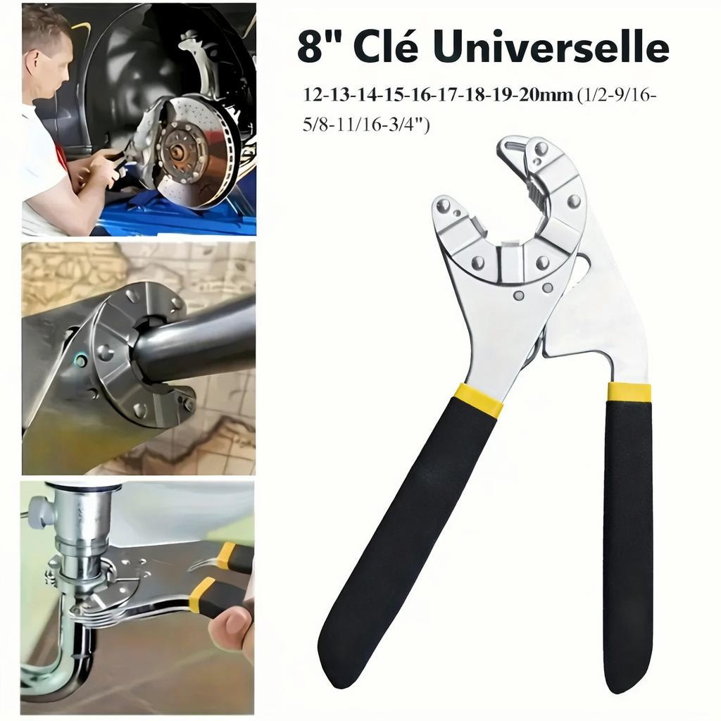 Pince multiprise, poignee noire et jaune antiderapante, cle universelle multi-usage
