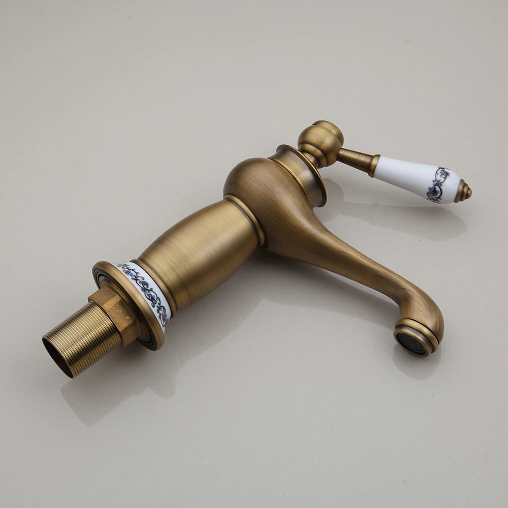 Poignée en céramique blanc Robinet salle de bain dore antique