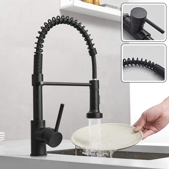 Robinet cuisine | Mitigeurs cuisine-Robinet cuisine à ressort chromé avec douchette extractible — Jet aéré — Acier inoxydable – Bec rotatif