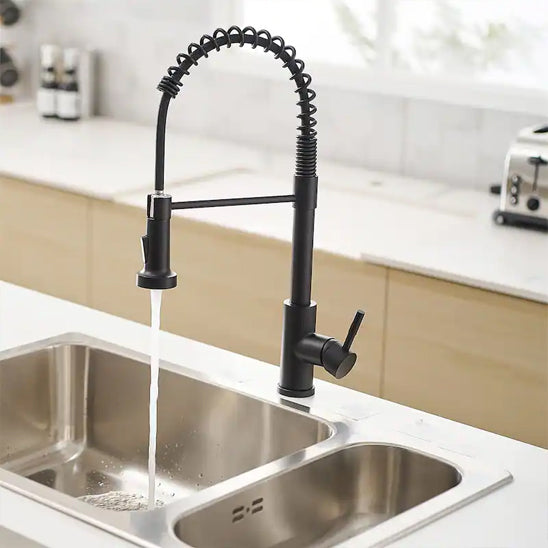 Robinet cuisine | Mitigeurs cuisine-Robinet cuisine à ressort chromé avec douchette extractible — Jet aéré — Acier inoxydable – Bec rotatif