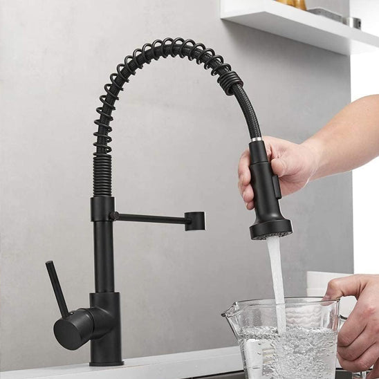 Robinet cuisine | Mitigeurs cuisine-Robinet cuisine à ressort chromé avec douchette extractible — Jet aéré — Acier inoxydable – Bec rotatif