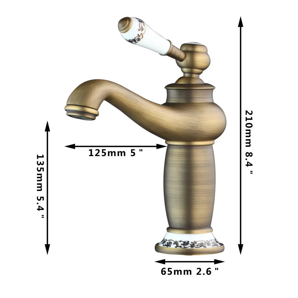 Robinet salle de bain dore antique , dimensions ,135mm,125mm,210mm,