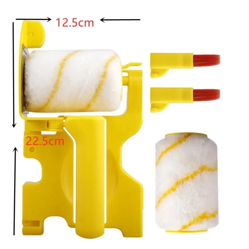 Dimensions-Rouleau-peinture-jaune-rouleau-blanc-pinceaux-jaunes-blanc