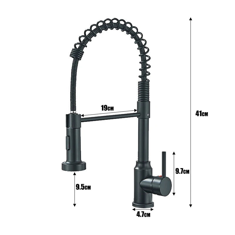 Robinet cuisine | Mitigeurs cuisine-Robinet cuisine à ressort chromé avec douchette extractible — Jet aéré — Acier inoxydable – Bec rotatif
