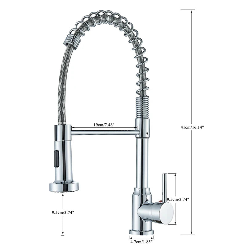 Robinet cuisine | Mitigeurs cuisine-Robinet cuisine à ressort chromé avec douchette extractible — Jet aéré — Acier inoxydable – Bec rotatif