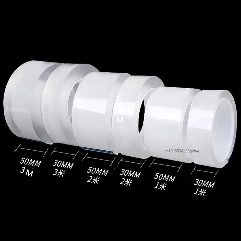 Six-Rouleaux-Ruban-Adhésif-Double-face-de-différentes-largeurs-et-longueurs-50 mm-1-2-et-3m-30 mm-1-2-et-3m