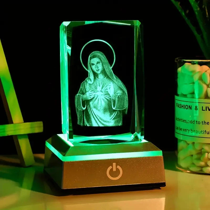 Statue-de-Vierge-Marie-lumière-led-verte-sur-bureau
