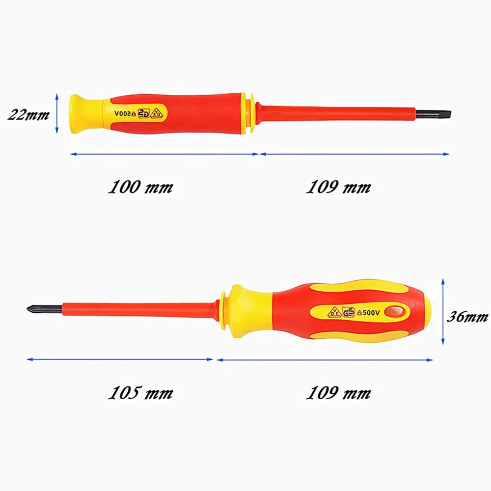 dimensions, 105mm ,109mm du TOURNEVIS ELECTRICIEN ergonomique