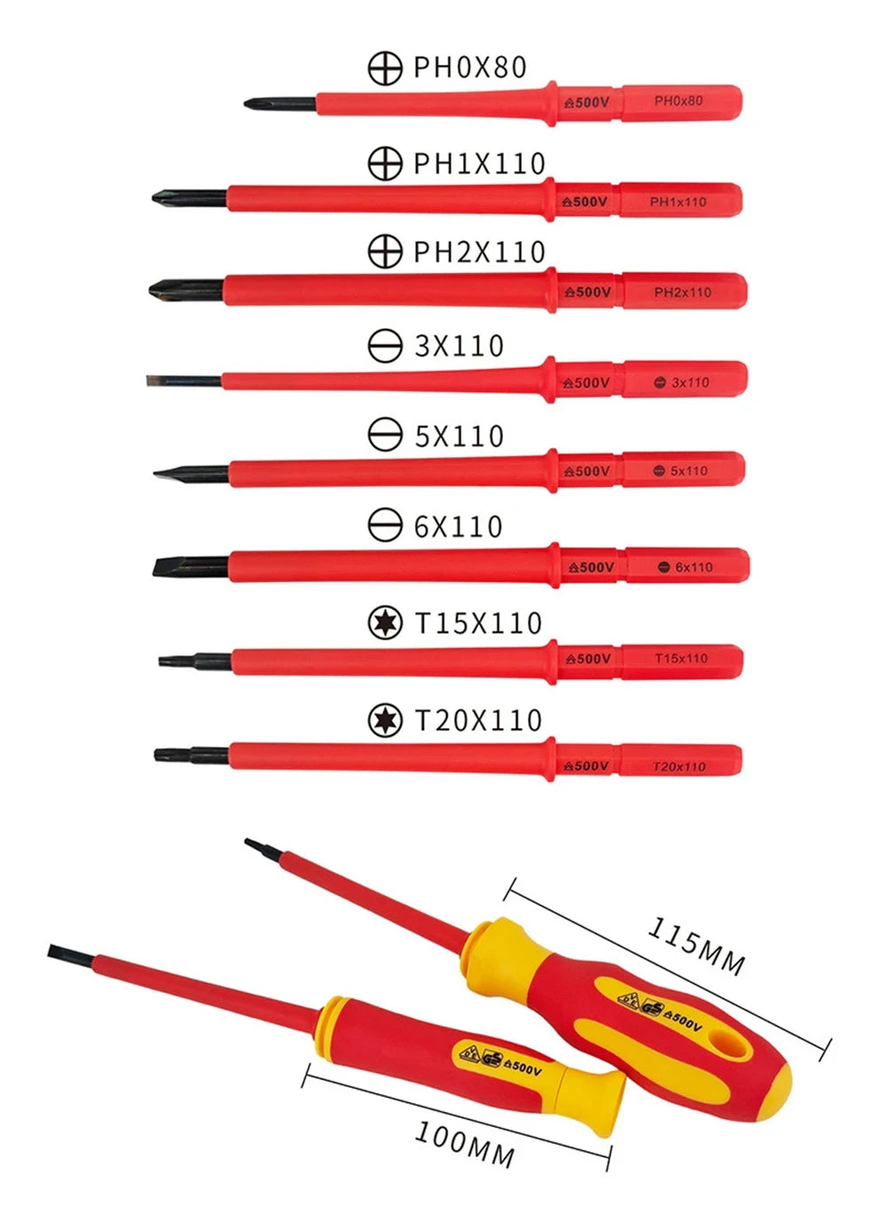 TOURNEVIS ELECTRICIEN isolé , 10 rechanges, 2 poignées ergonomiques