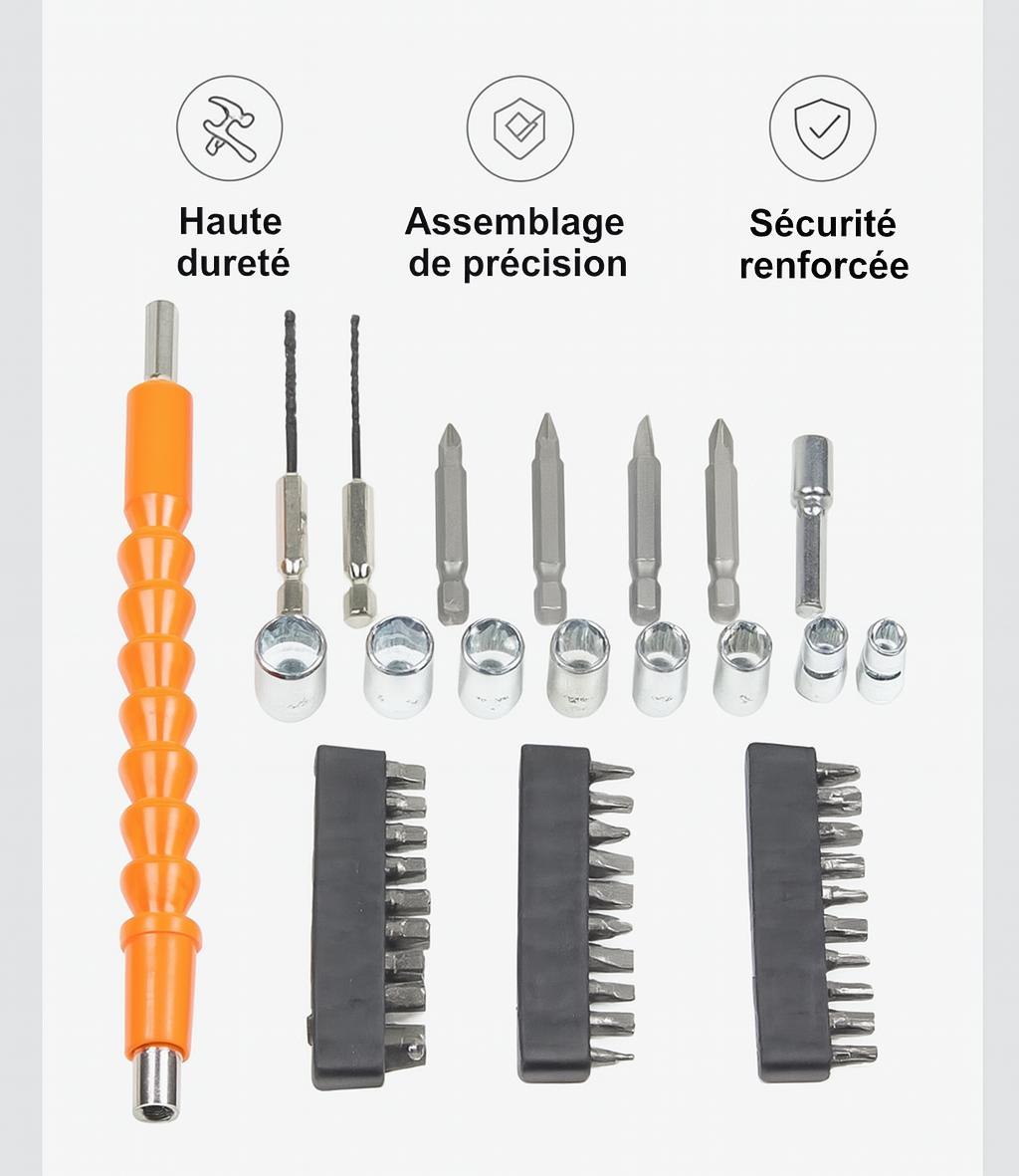 Tournevis electrique avec rallonge orange et embouts pour visser