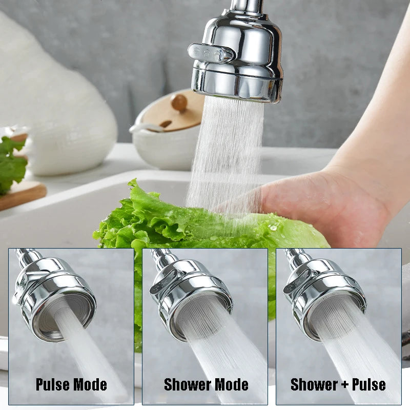 Trois modes des embouts et lavage de salade verte avec robinet cuisine