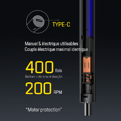 Visuel de tournevis sans fil avec USB Type-C et 200RPM