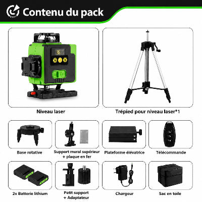 accessoires Niveau Laser 4D16 Lignes Vert trepied sac toile base rotative batterie telecommande
