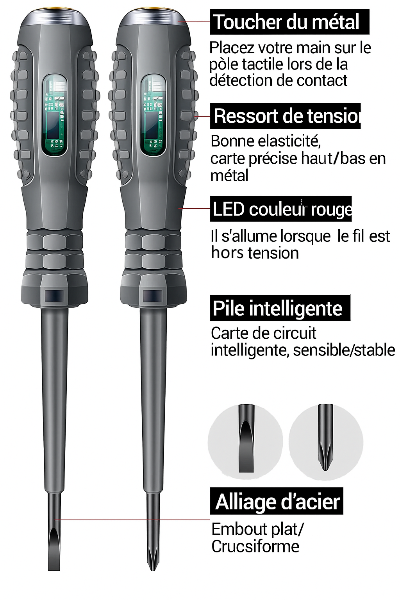 caracteristiques des deux tournevis electriques , un plat et l'autre cruciforme
