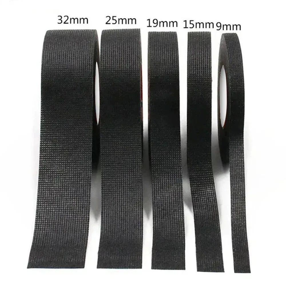 cinq rouleaux de ruban adhesif ignifuge noir, differentes dimensions