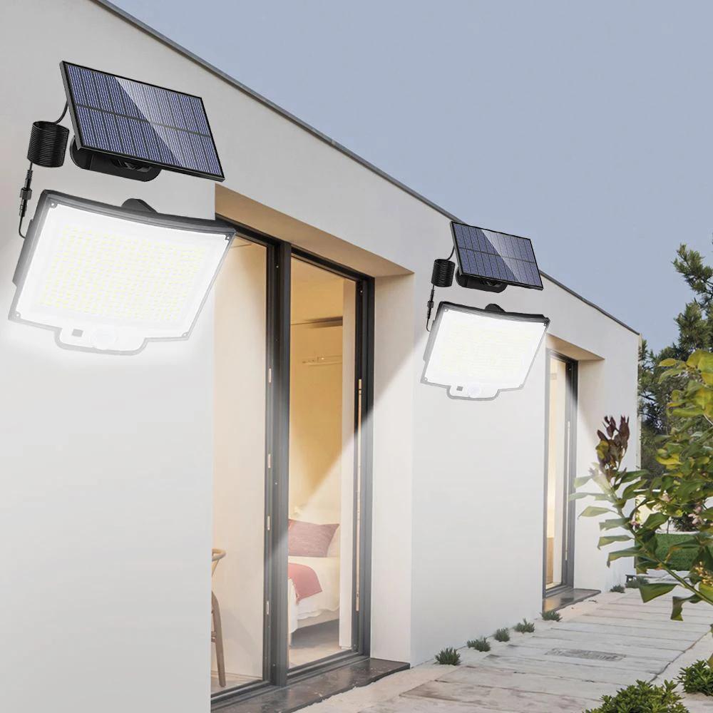 deux Lumière solaire extérieure illumine une façade de maison