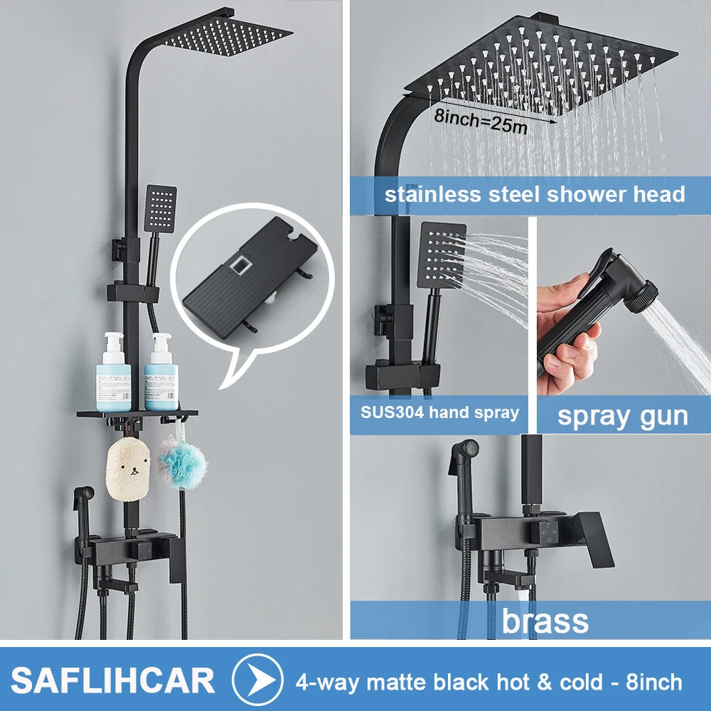 deux colonne de douche noires de 8 pouces