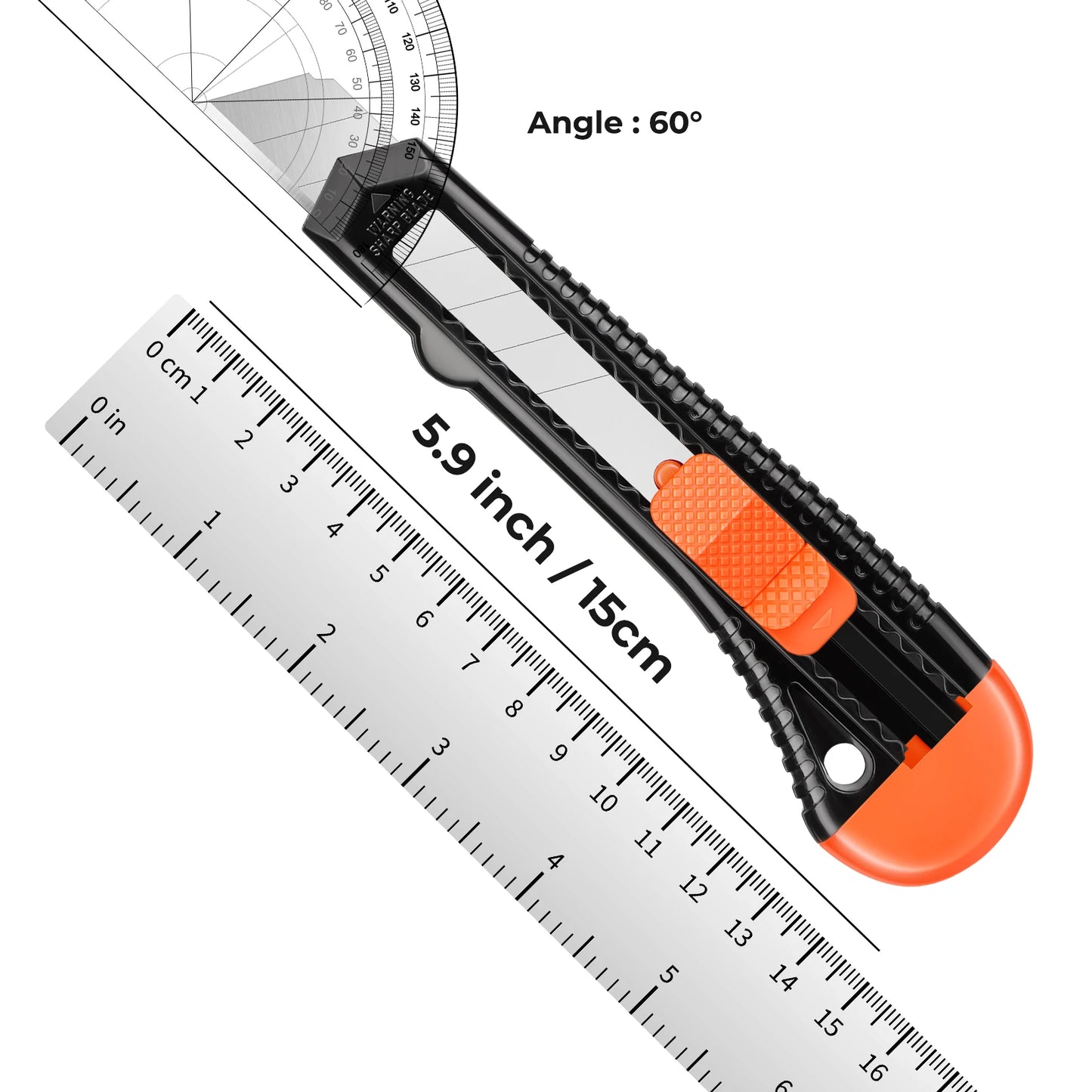 Dimensions du cutter orange de quinze cm