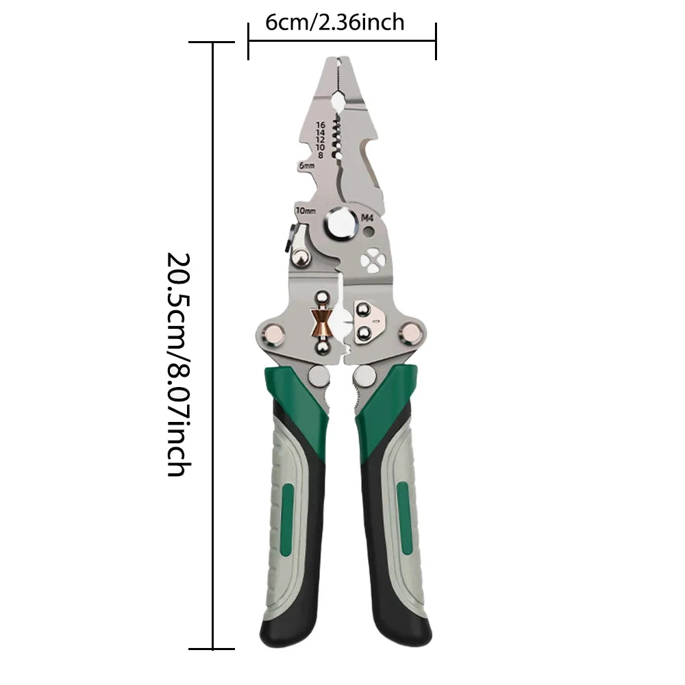dimensions pince a denuder multifonction de 20,5cm ,poignee ergonomique verte
