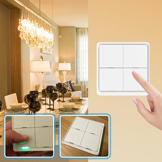 doigt appui sur interrupteur connecté, commande allumage luminaires cuisines