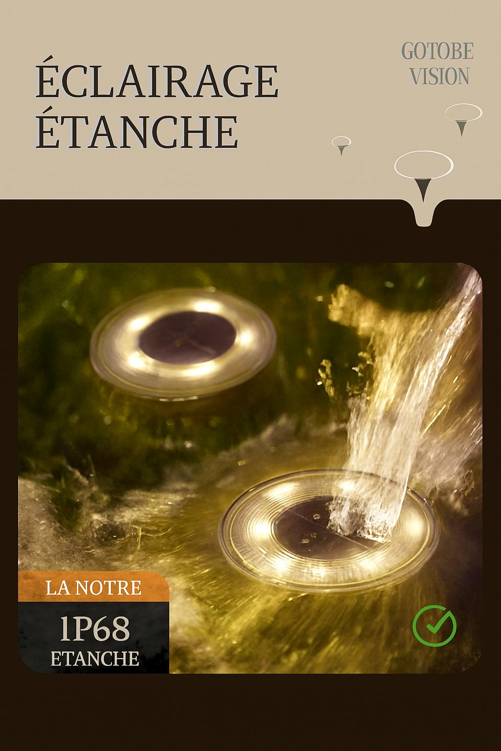 Éclairage étanche deux Lampe solaire exterieur allumées, étanche sous eau dans le jardin sur le gazon