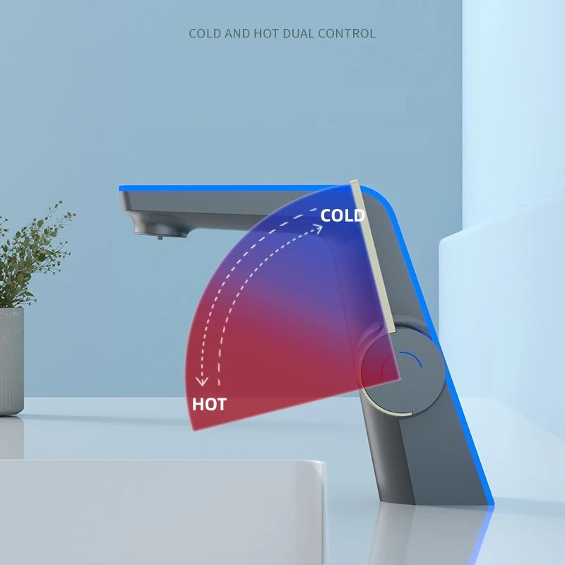 indicateur chaud froid du Mitigeur lavabo à poignee dorée et led bleue