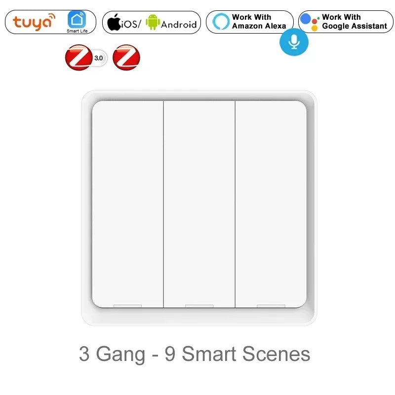 interrupteur connecte blanc avec 3 gang et 9 smart