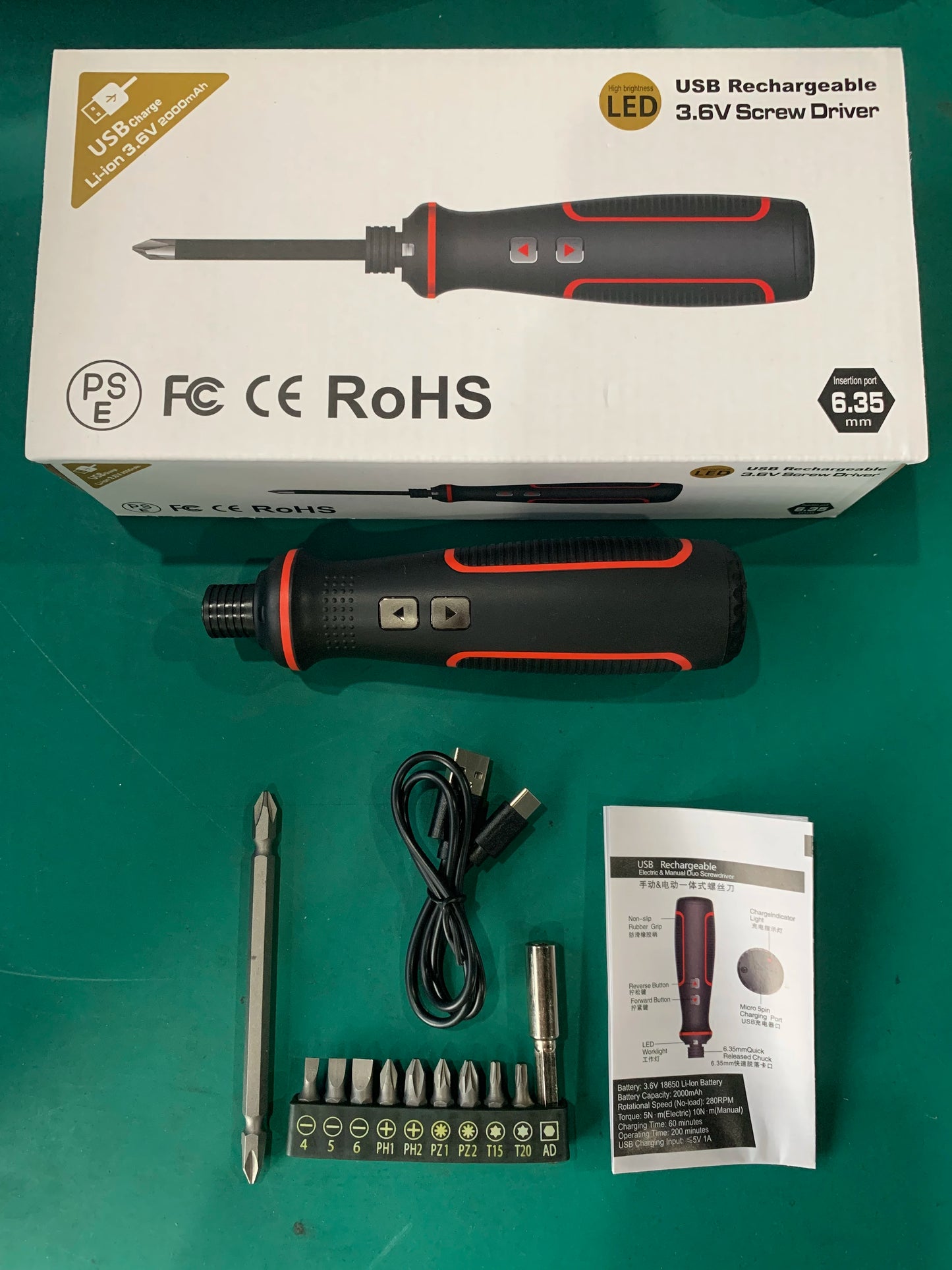kit Tournevis electrique Rechargeable USB 3.6V avec lumière LED