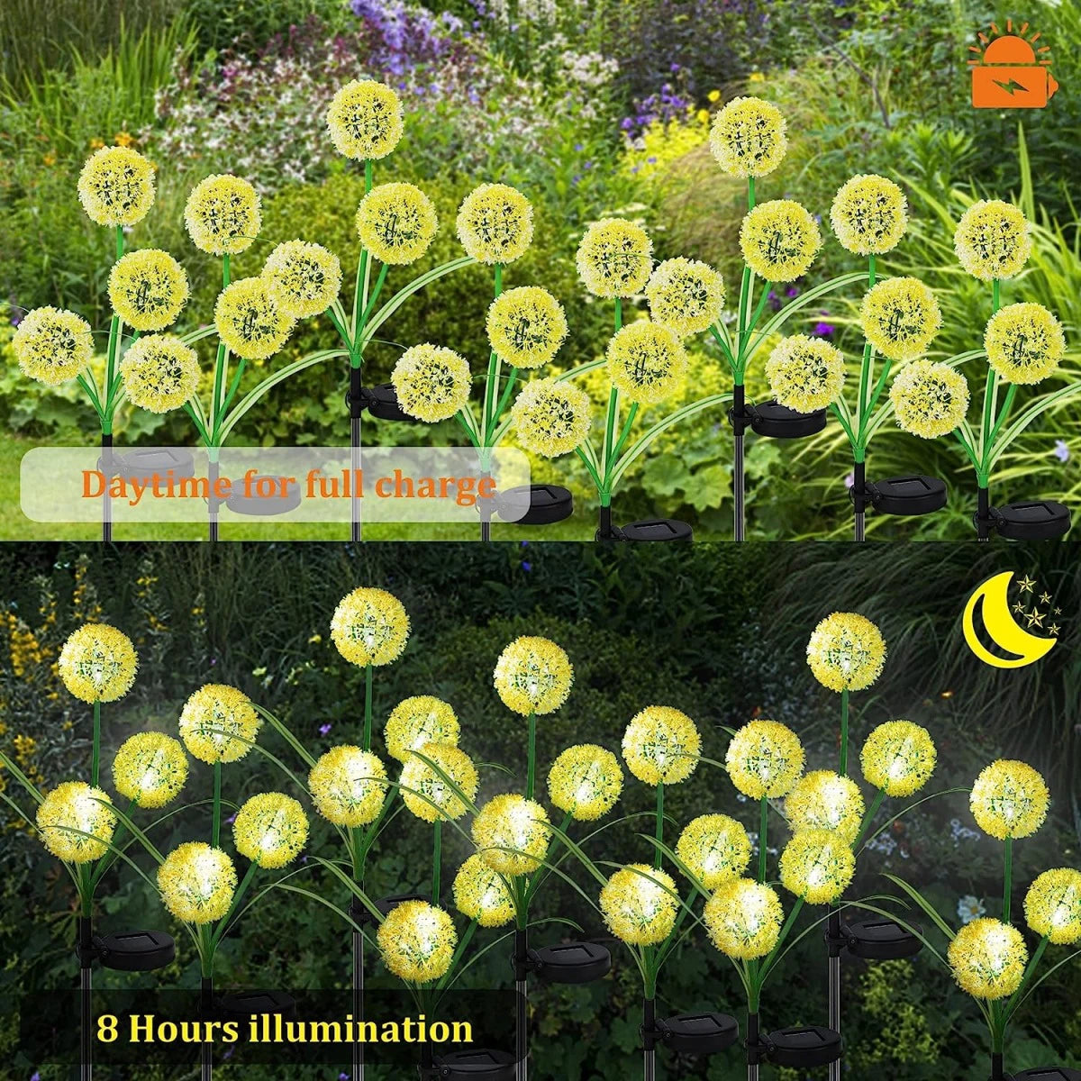 lampe solaire extérieur avec panneaux solaires qui se chargent le jour et s'illumine la nuit pendant 8 heures