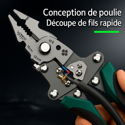 main fils rapide avec pince a denuder pliable poignee ergonomique verte,