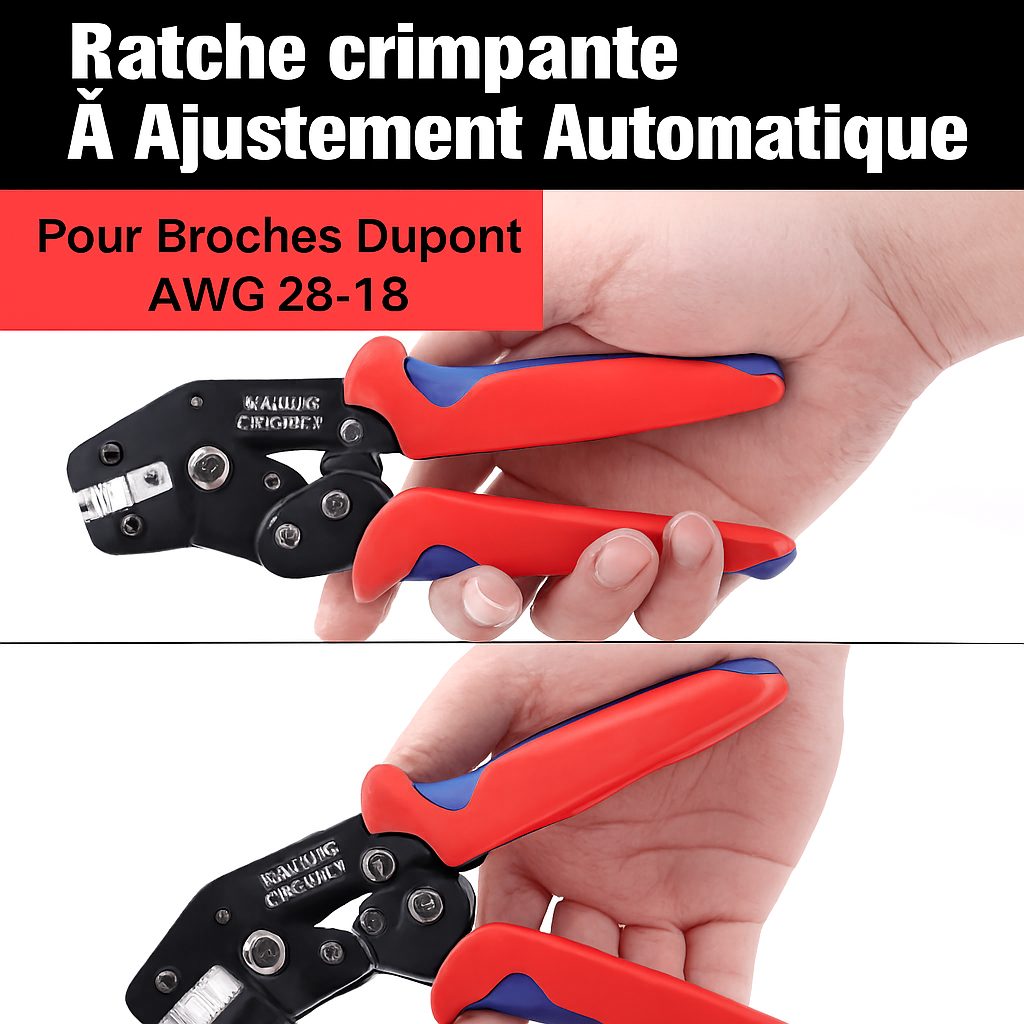 main tient Pince a sertir à poignée ergonomique rouge et bleue de la Pince a sertir pour broche-Dupont