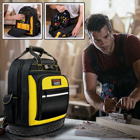 menuisier rabote a cote caisse a outils , Sac à outils noir-jaune , confort , organisation et design