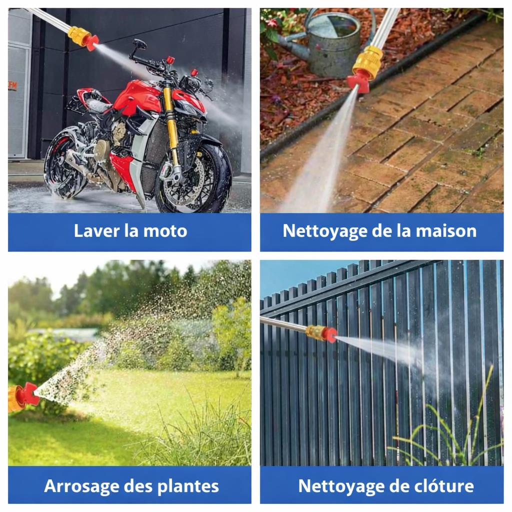 polyvalence du Nettoyeur Haute Pression, lavage du sol, nettoyage moto ,arrosage plantes du jardin , nettoyage cloture