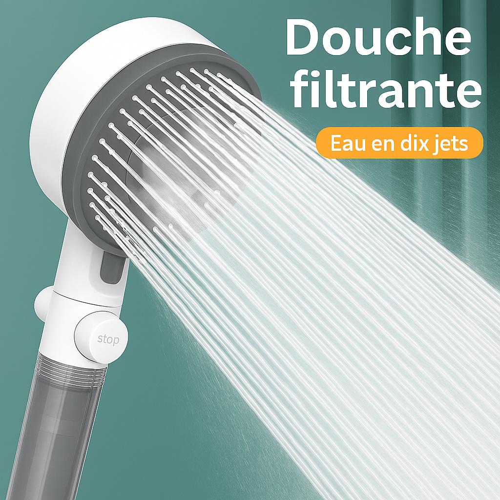 pommeau de douche blanc anti calcaire , douche filtrante pluie