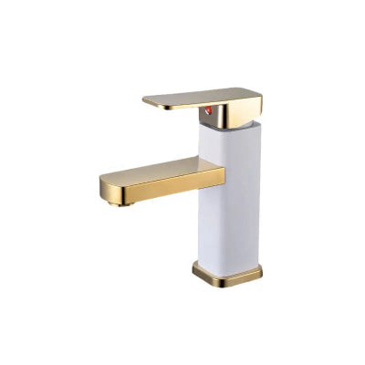 robinet salle de bain blanc doré