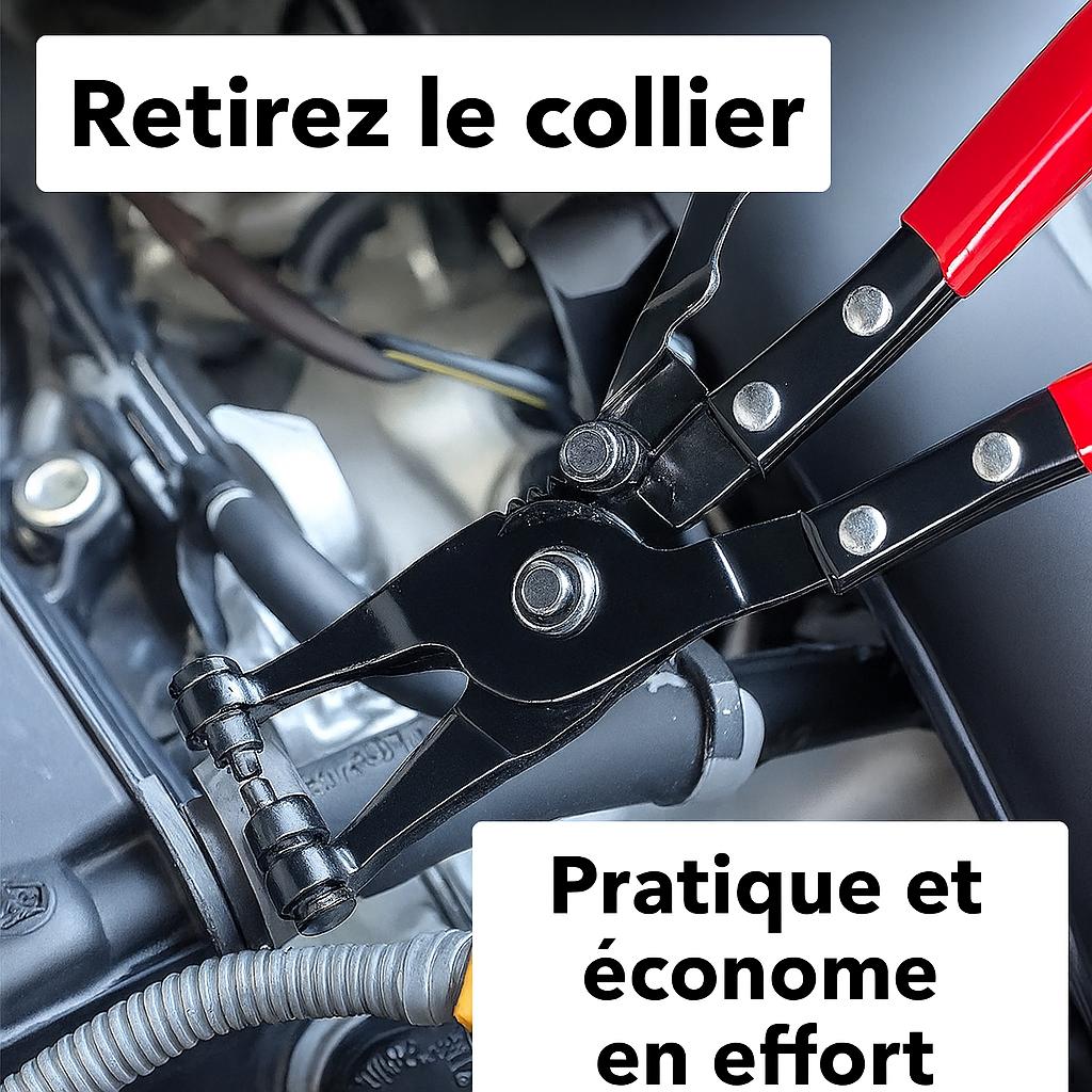 serrage durite avec Pince de serrage a poignee rouge , capot voiture ouvert