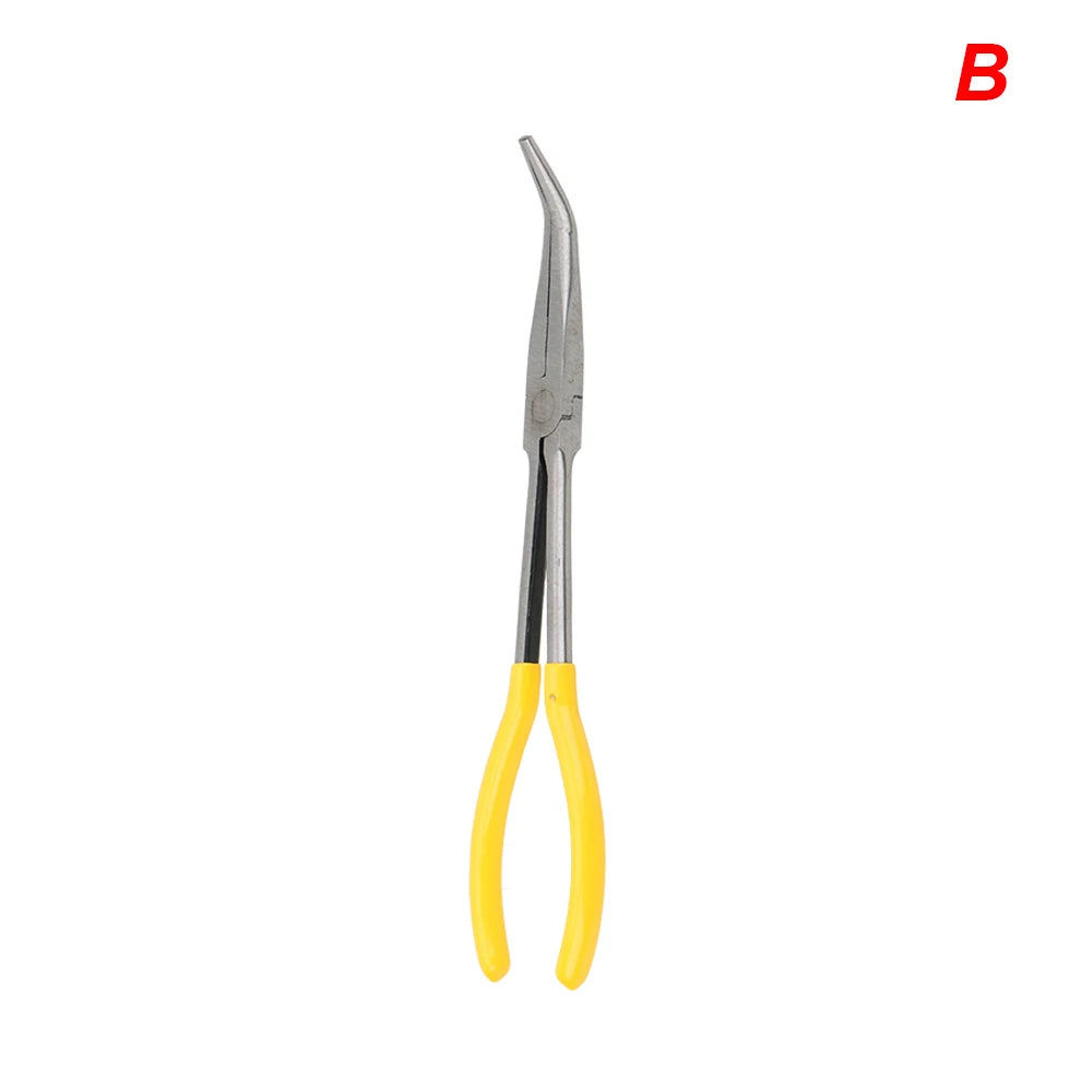 Une pince bec coudée poignée ergonomique jaune