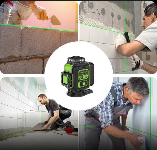 Niveau laser vert 360° pour alignement précis lors de la pose de carrelage, travaux de bricolage et rénovation murale