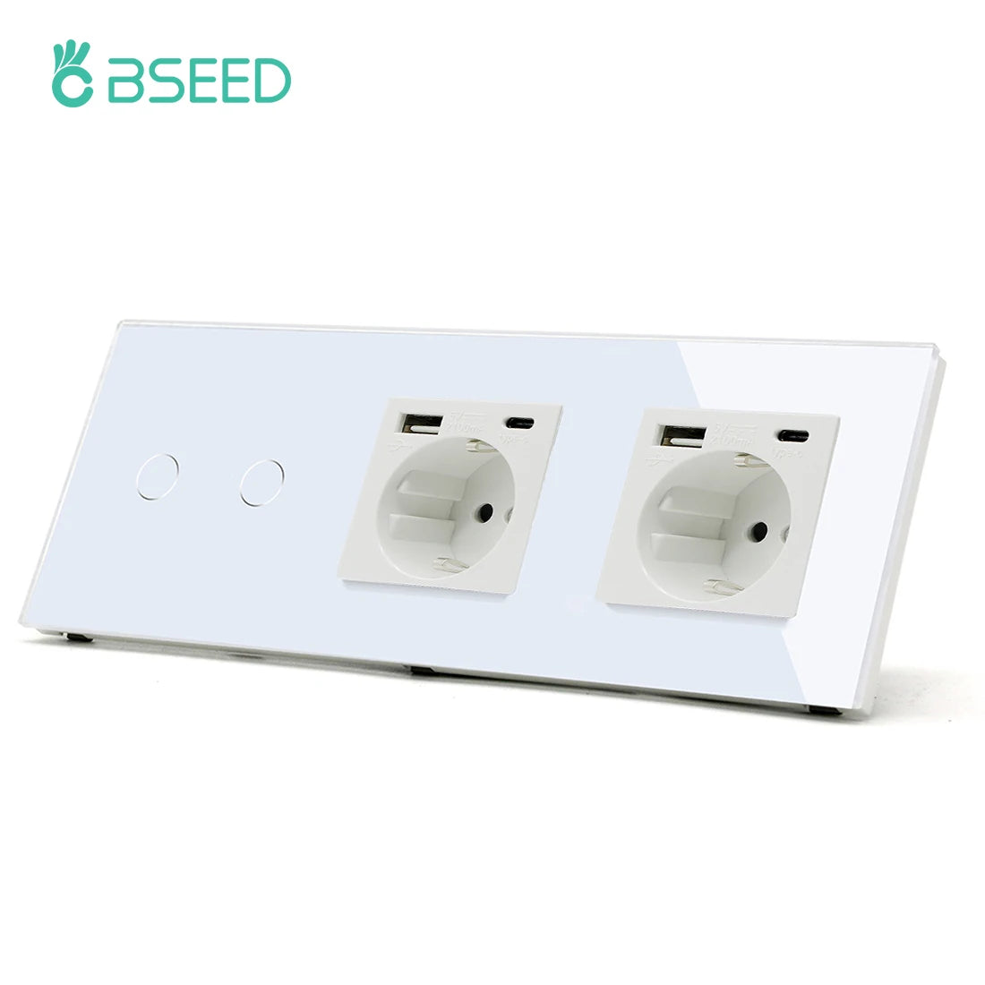 deux prises, deux USB type C , interrupteur va et vient blanc et deux boutons