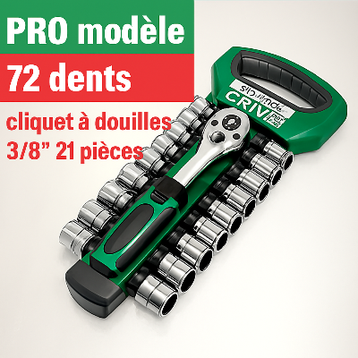 jeu de CLE A cliquet  a douilles vert 1/4 " à 72 dents ,21 pieces
